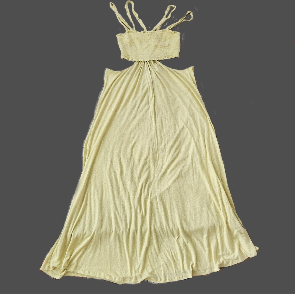 Free People‎ Bandeau Suspender Style Maxi Dress Yellow Women's Size Large